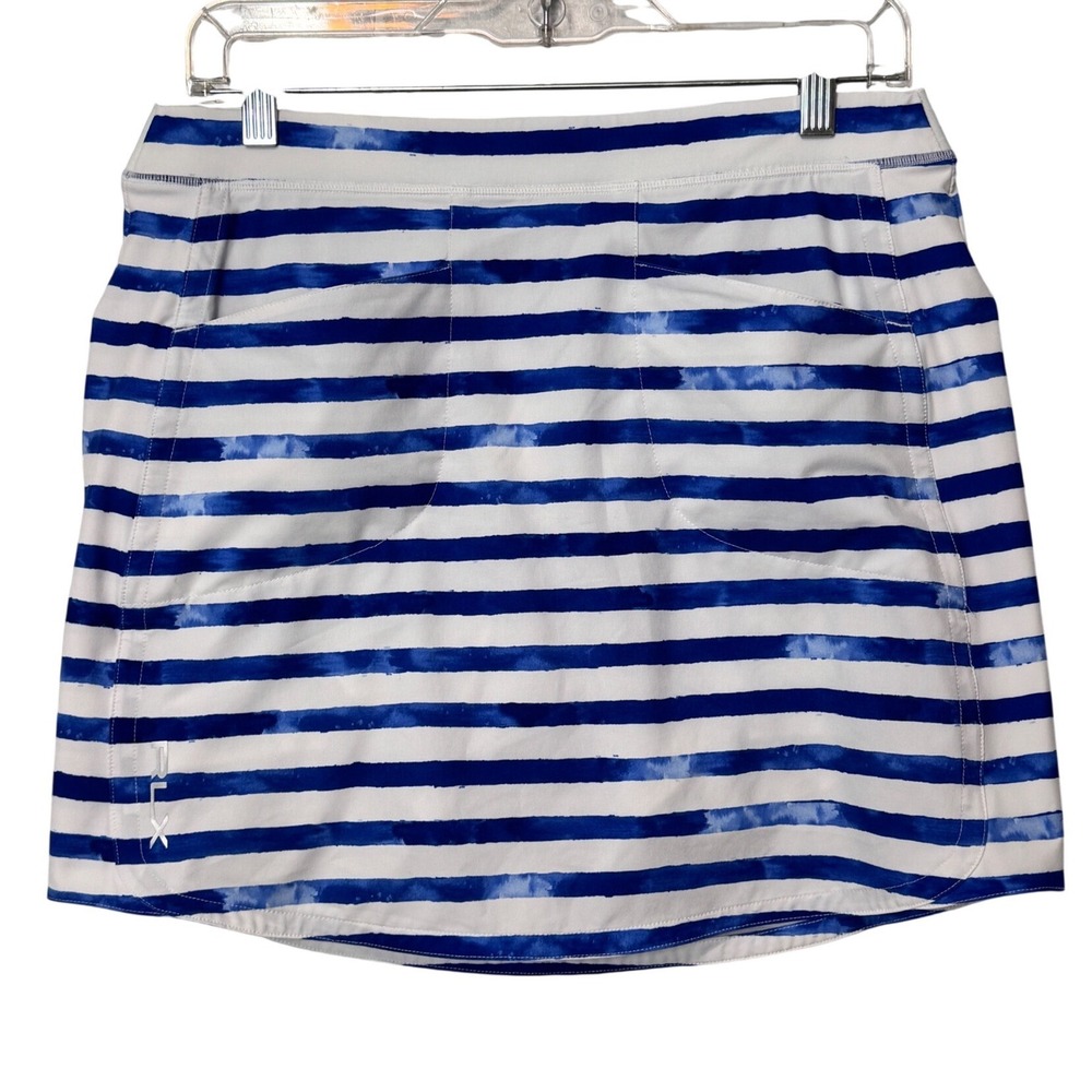 RLX Ralph Lauren Women's Blue Stripe Skirt with Built-in Shorts Tennis Golf S‎